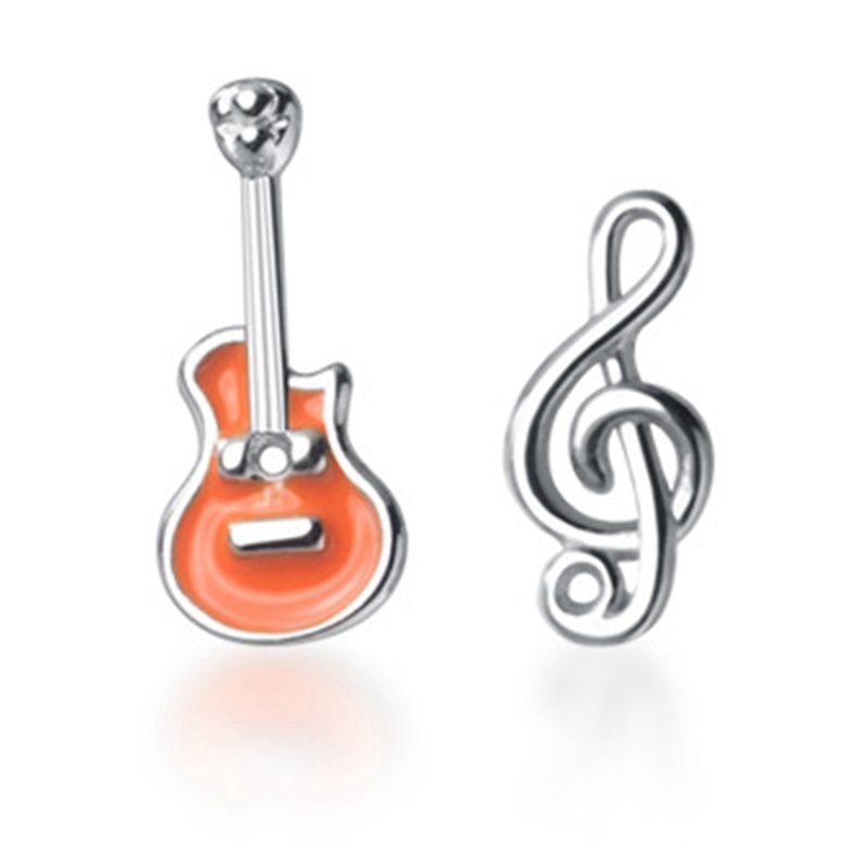 Anting Tusuk Sterling Silver 925 Wanita Desain Not Musik Gitar Asimetris Untuk Pernikahan