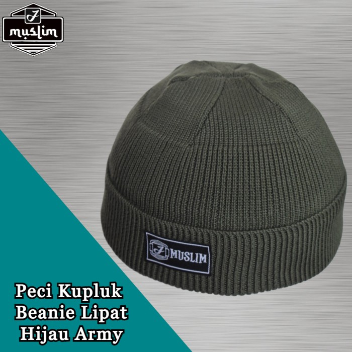 Eksklusif PECI RAJUT KUPLUK BEANIE LIPAT - Hijau Army Terbatas