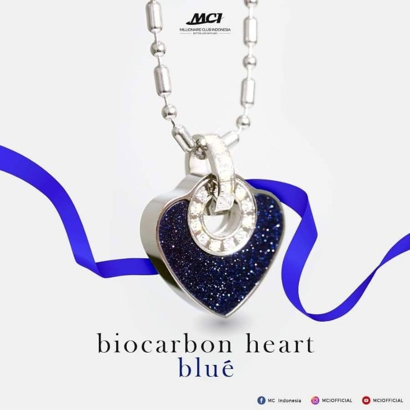 kalung mci pendant BIOCARBON HEART BLUE,origional mci(100%),kalung kesehatan penangkal radiasi