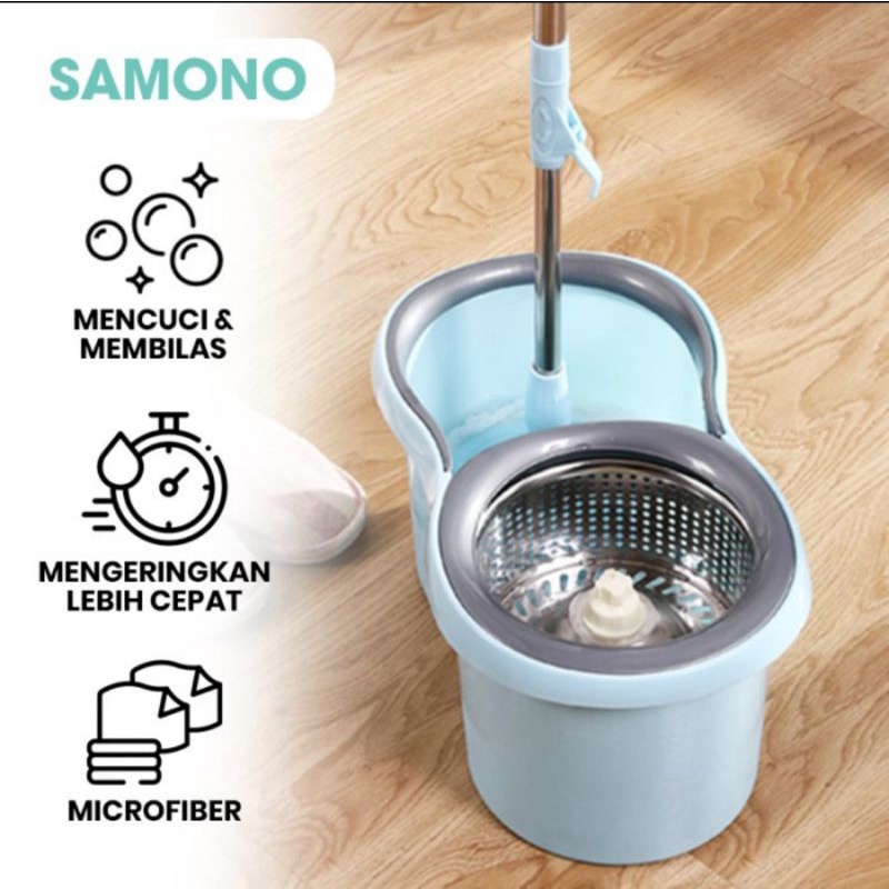 Alat Pel Lantai Ember 2 in 1 Kain Fiber Dengan Ember Spin Mob
