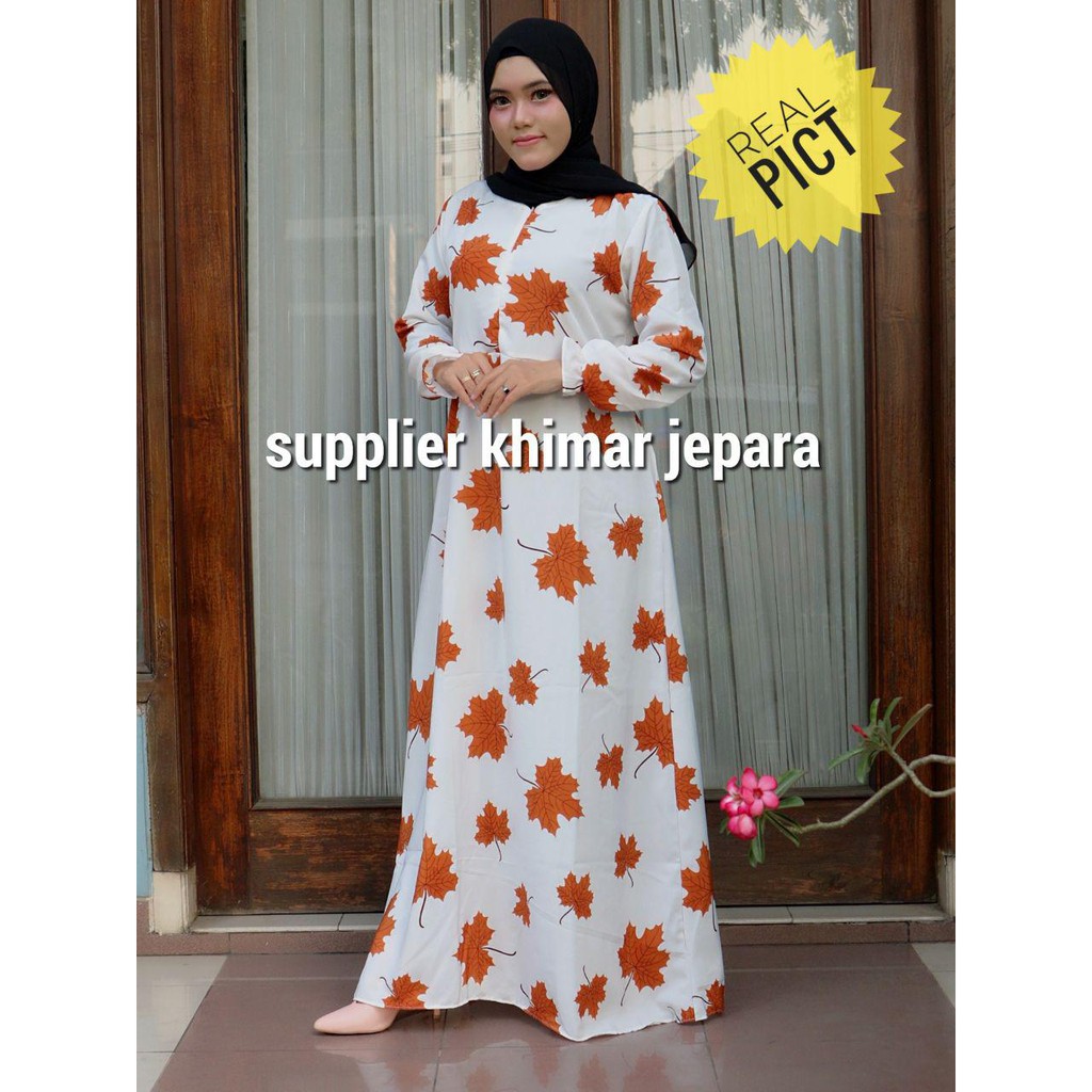 C2- GAMIS BAHAN MONALISA BUKAN KATUN JUMBO MOTIF MAPLE SUNRISE - GRACIA - ALESHA