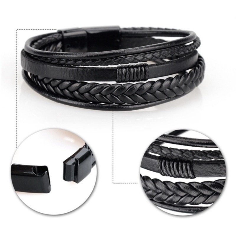 [Premium] BRACELETS Gelang Kulit Pria ENZO Stainless Leather / Gelang Cowok [B.14]