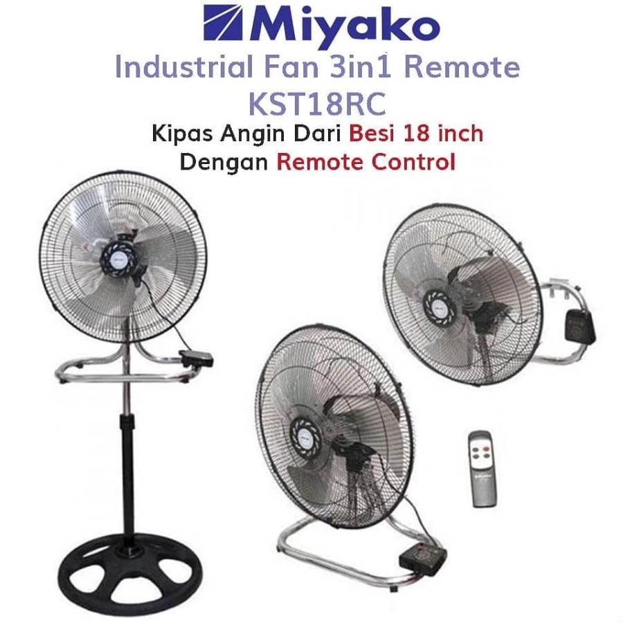 STANDFAN STAND FAN KIPAS ANGIN BERDIRI MIYAKO KST-18RC KST 18 RC KIPAS ANGIN 18&quot; 18INCH 3 IN 1 + REMOT