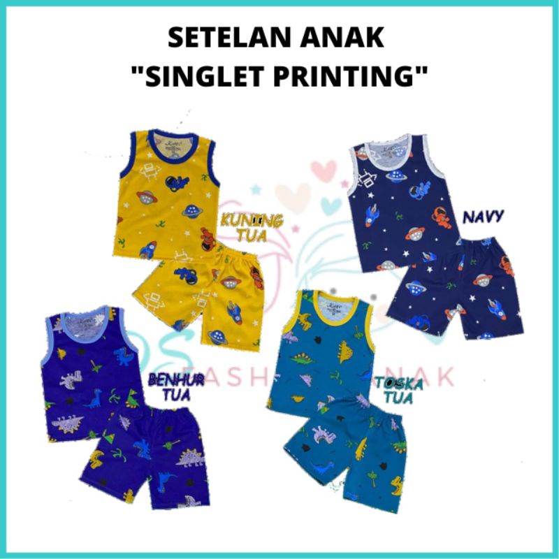 Setelan Anak Singlet Printing Baju Anak Laki - Laki Kaos Harian Usia 0-7 Tahun