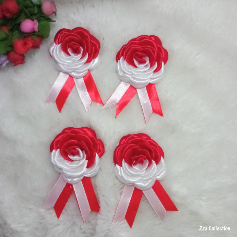 bros mawar merah putih,bros bunga mawar,bros seragam,bros merah putih