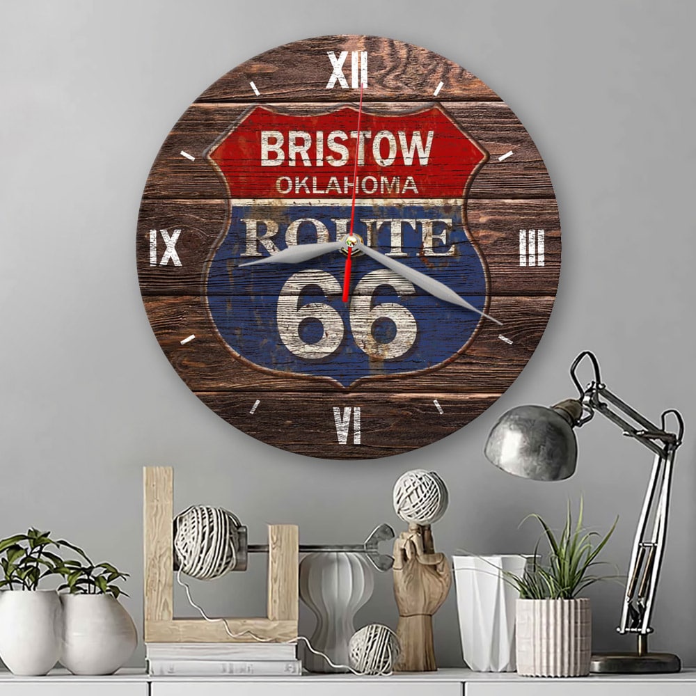 JAM DINDING KAYU MDF DEKORASI AESTHETIC KAMAR VINTAGE ROUTE 66 CARS SIGN PLAT RUTE 66 UNTUK CAFE