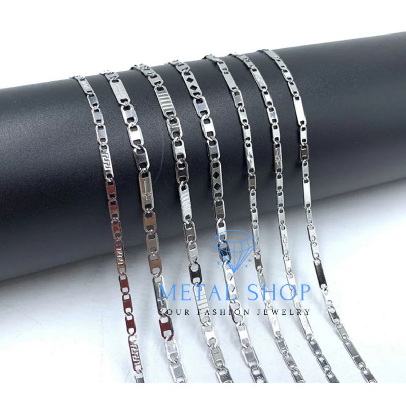 Kalung Titanium Pria Wanita Anti Karat Model Nuri Warna Putih Panjang 50cm