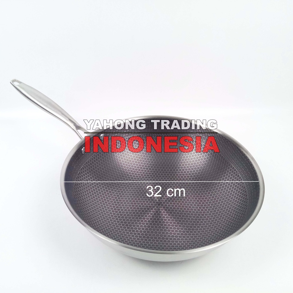 Natural Panci Stainless 304 32cm Classic Compound Steel Wok Pan