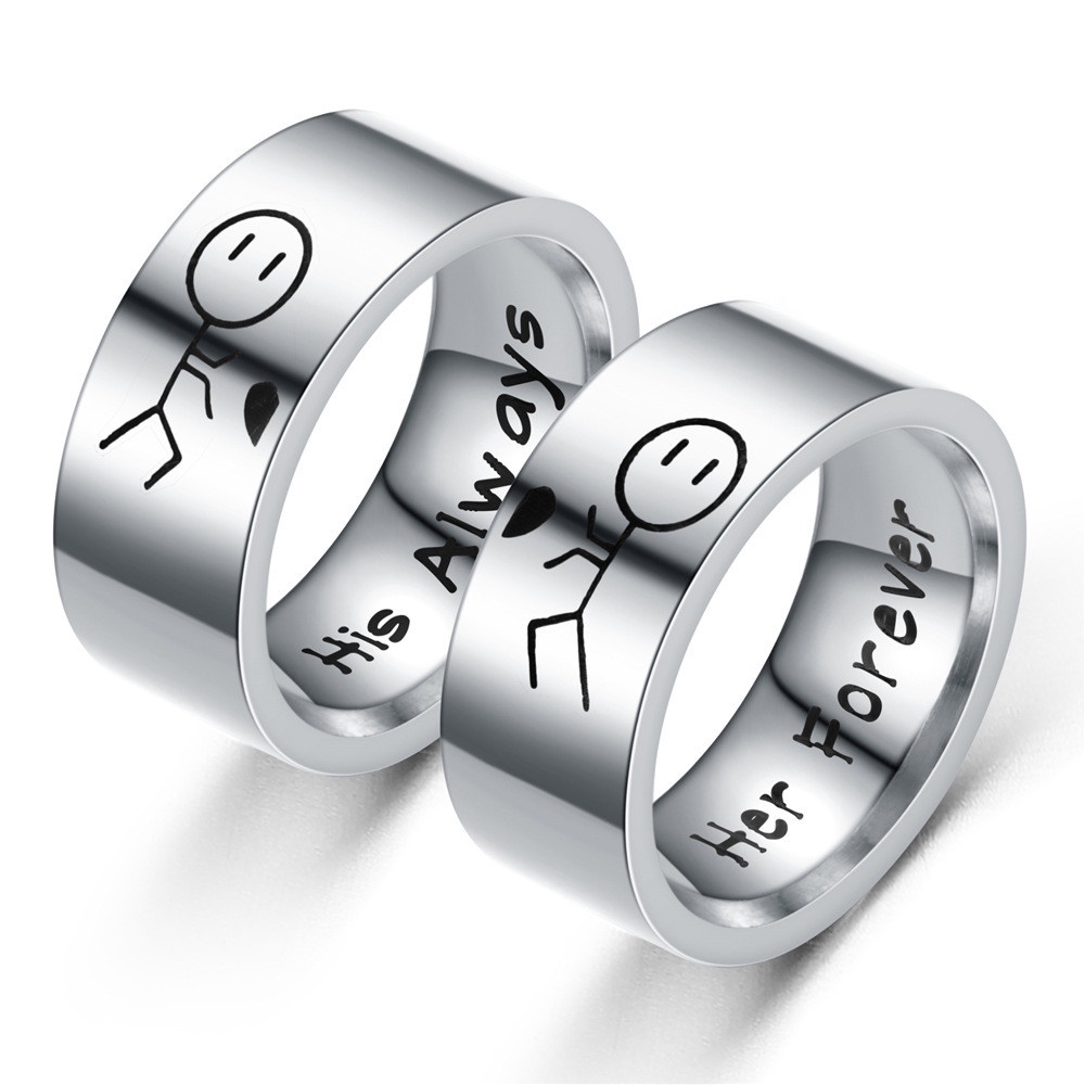 【COD Tangding】cincin Titanium Silver Motif Tulisan Her Forever His Always I Love You Untuk Pasangan / Pria / Wanita