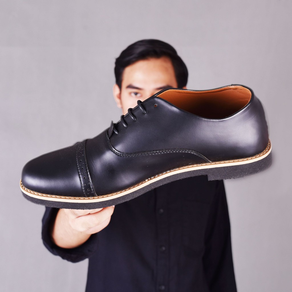 Sepatu Pantofel Klasik Kulit Pria/Cowok/Men Lokal Original Footwear | Oxford Black | FORIND x FSTP