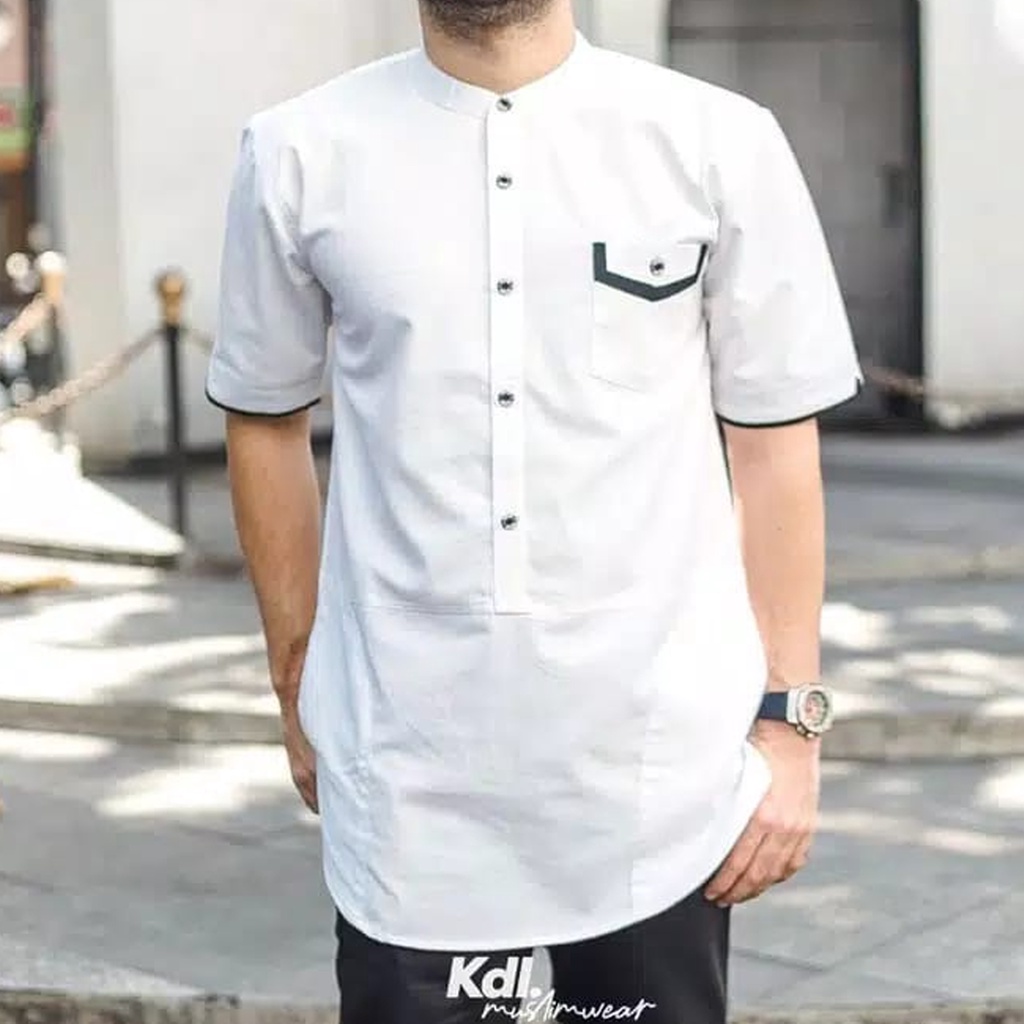 Baju Koko kemko kurta Lengan Pendek Pria Cowok  muslim putih premium kdl terbaru toyobo import