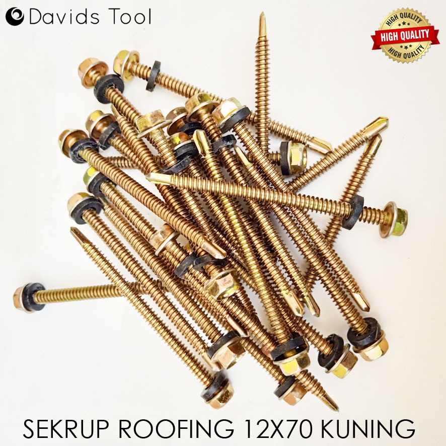 Sekrup Baja Ringan Baut Roofing Drilling 12 x 70 Kuning