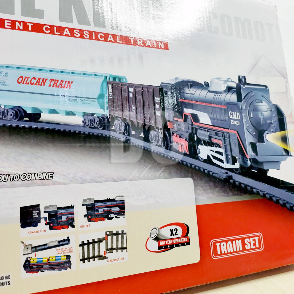 Kereta Api Rail King 19033-2 Intelligent Classical Train Lampu Lokomotif Bisa Nyala