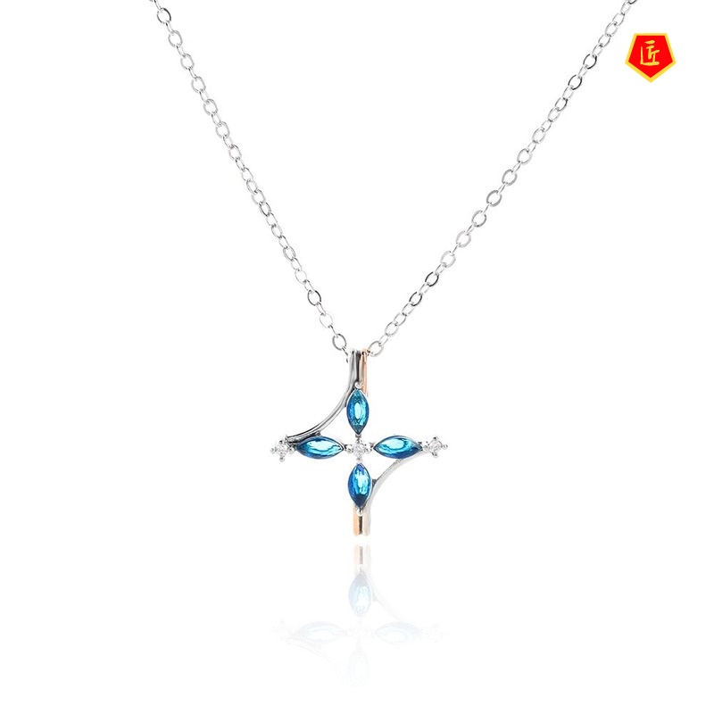 [Ready Stock]Crystal Zircon Two-Tone Pendant Silver Necklace Simple Fashion