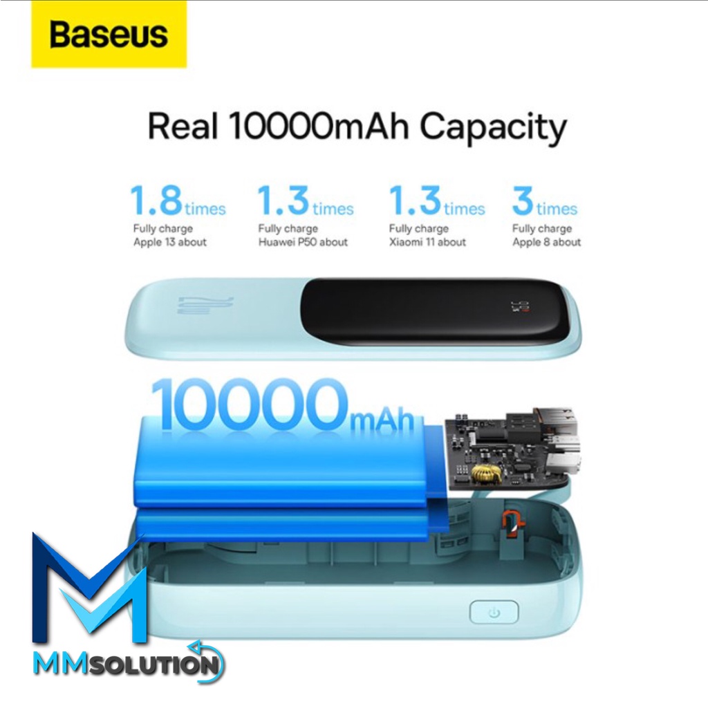 Power Bank Baseus 20W Display Fast Charging Built in Cable iPhone