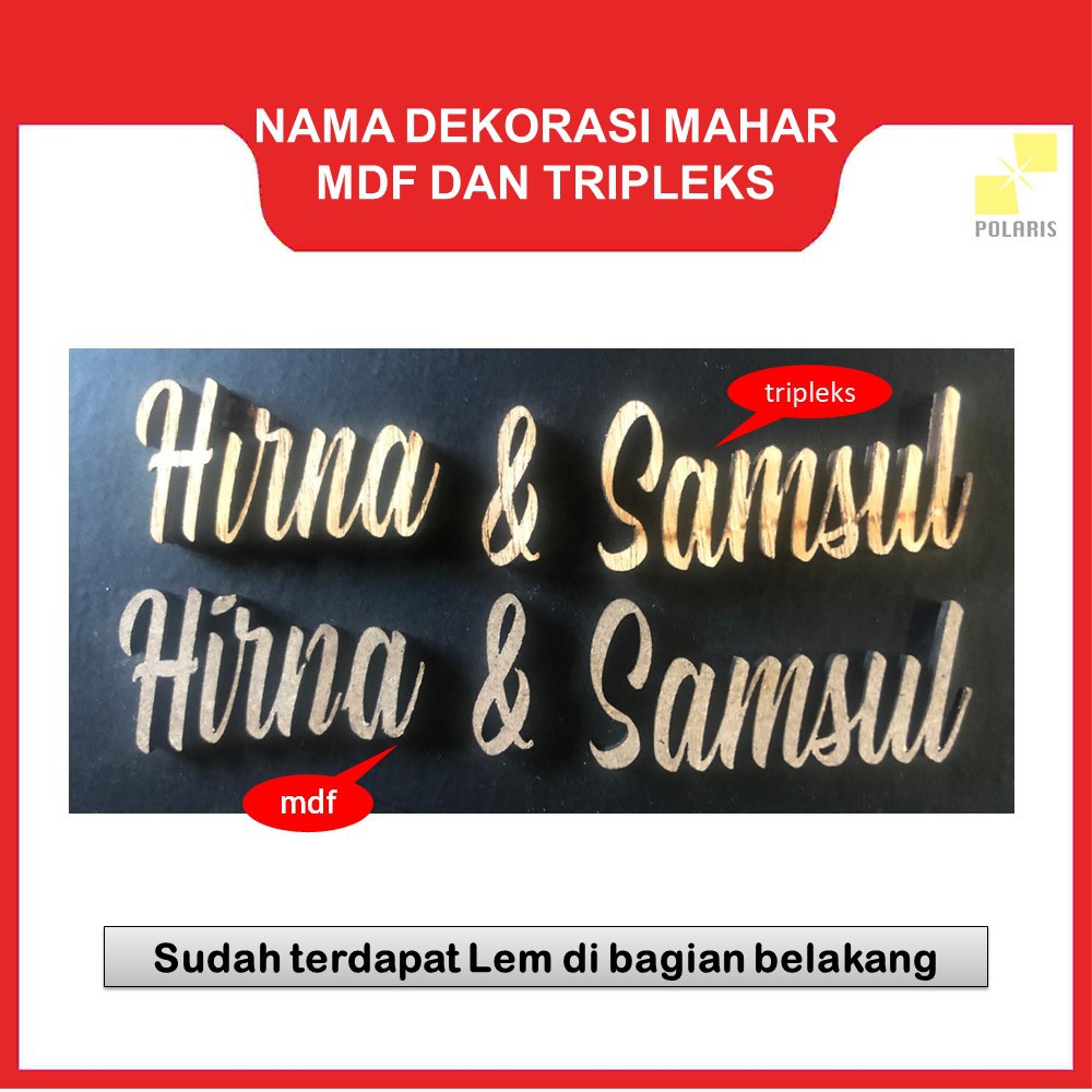 NAMA CUSTOM KAYU MDF DAN PLYWOOD TRIPLEKS DEKORASI MAHAR PERNIKAHAN LASER CUTTING MURAH DAN CEPAT