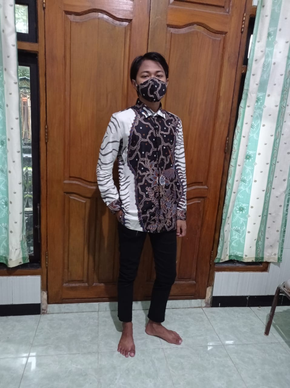 Maginot Kemeja Batik 2.0 Pranata-ls Motif Timbul Lengan Panjang Pria + Free Masker