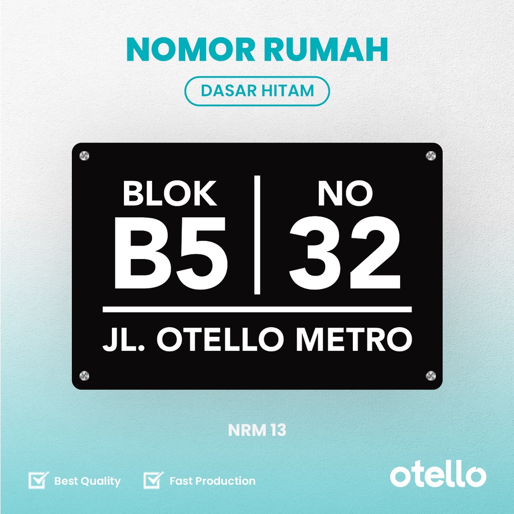 Custom Nomor Rumah Akrilik No Papan Alamat Nomer Acrylic Minimalist Otello NRM 13 Eksklusif Design