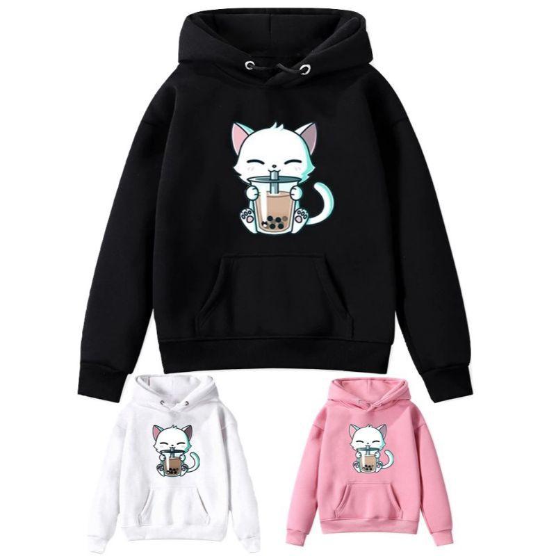 HOODIE ANAK UNISEX CAT BOBA TEBAL HALUS TERBARU,