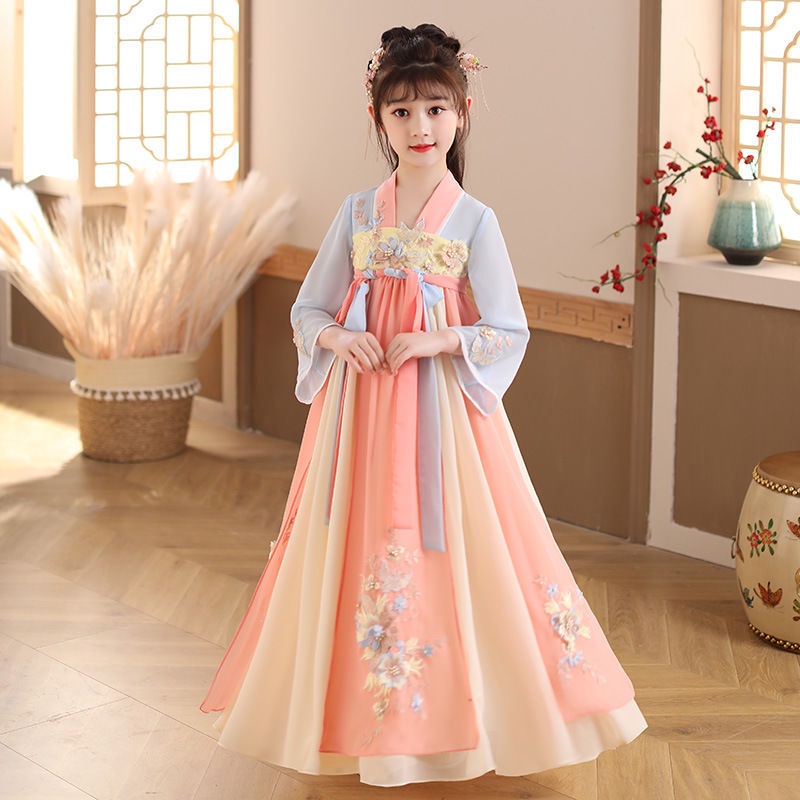 Hanfu girls summer dress Chinese style long sleeve ancient dress super fairy Ru skirt baby cherry Pr