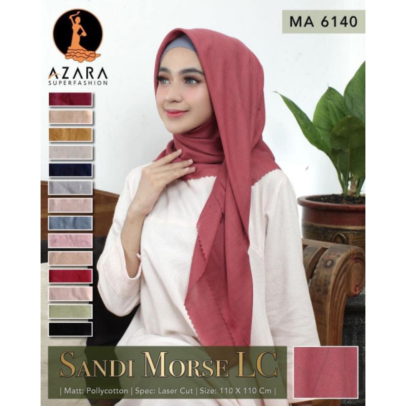 HIJAB SEGIEMPAT SANDI MORSE LASER CUT VOAL WAFFLE BY AZARA KERUDUNG GROSIR TERMURAH LC SANDIMORSE