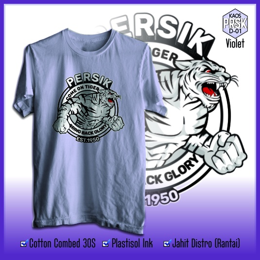 Kaos Distro Persik Kediri - Kaos Macan Putih Keren - Kaos Supporter Bola Kediri