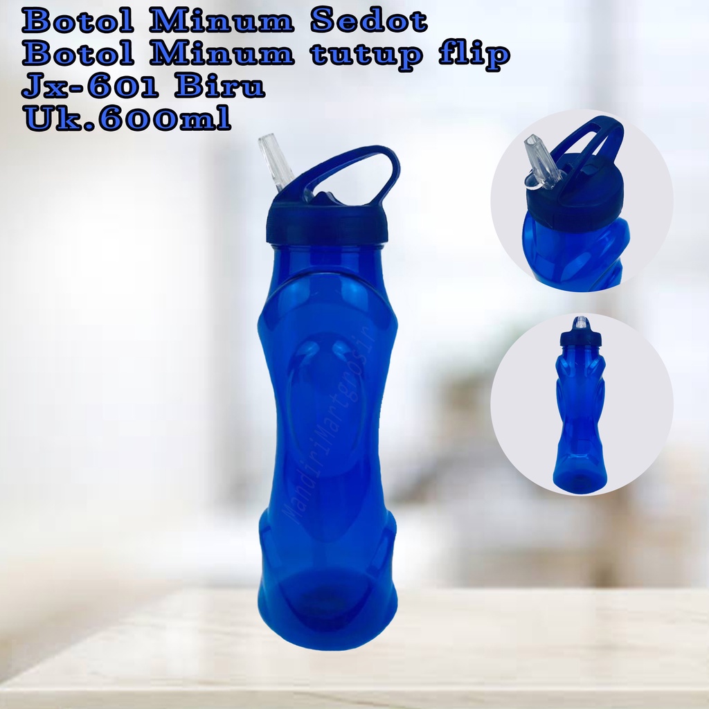 Botol minum * Botol minum tutup flip * botol plastik  jx-601 * warna Biru 600ml