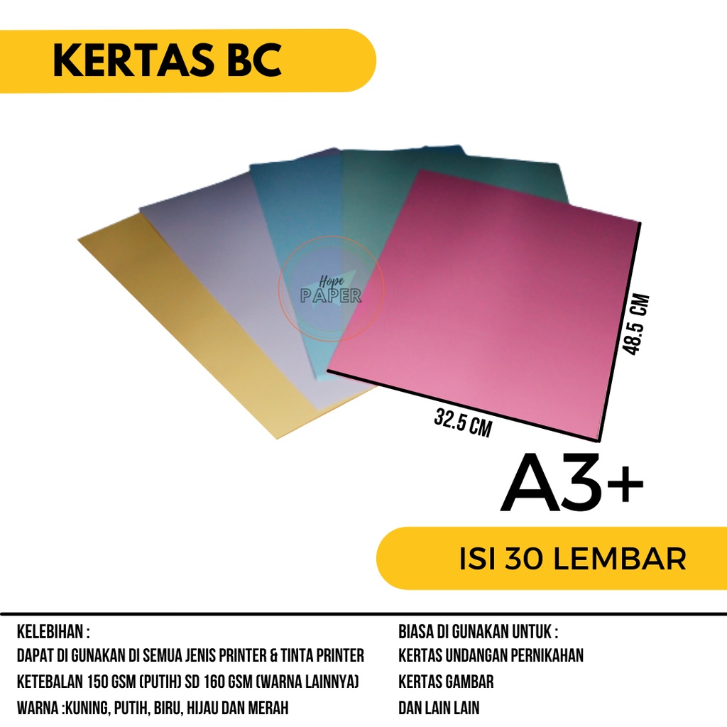 

Kertas BC A3 Plus 160 gsm isi 30 lembar / Brief Card A3 Plus / Kertas Brief Card A3 Plus