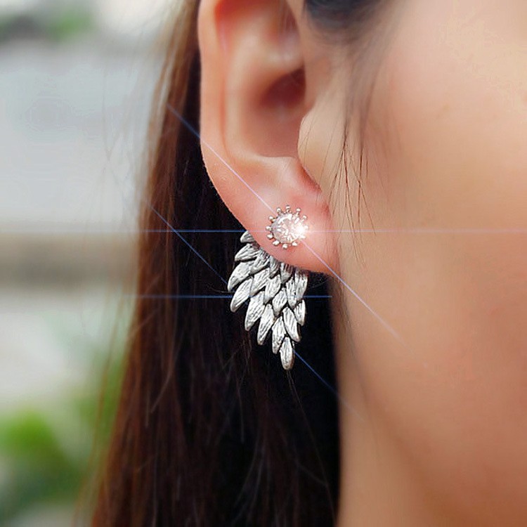 Anting Malaikat sayap vintage tiga dimensi anting berlian bulu earrings