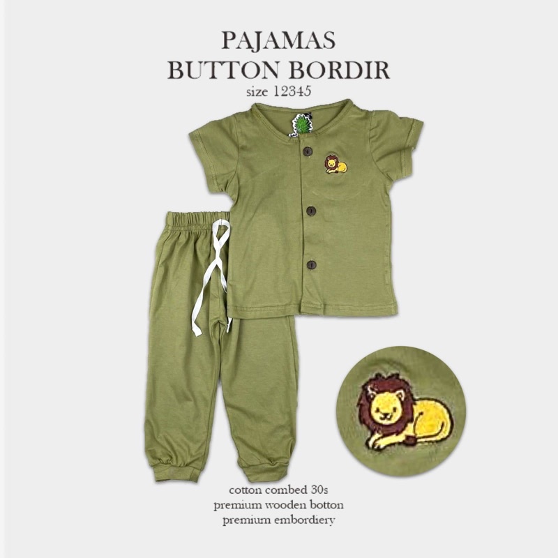 Pajamas Button Bordir Pineapple Original Setelan Anak Unisex Super Premium