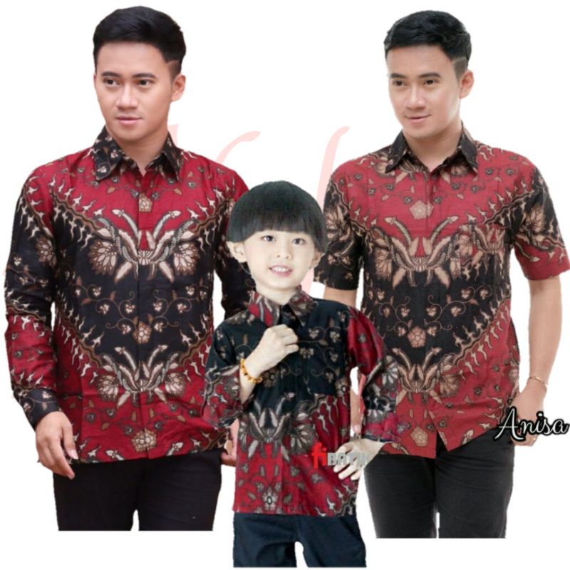 TERBARU Couple sweet || couple batik ayah dan anak cowok BATIK MERAH Motif Keris Merah