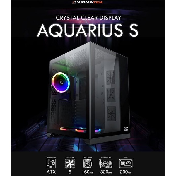 Casing / Case Xigmatek Aquarius S Black + 3 Fan A-RGB