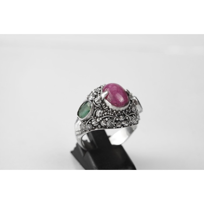 Cincin Perak Pria Cakrawaka Ruby Emerald Mirah Zamrud handmade silver