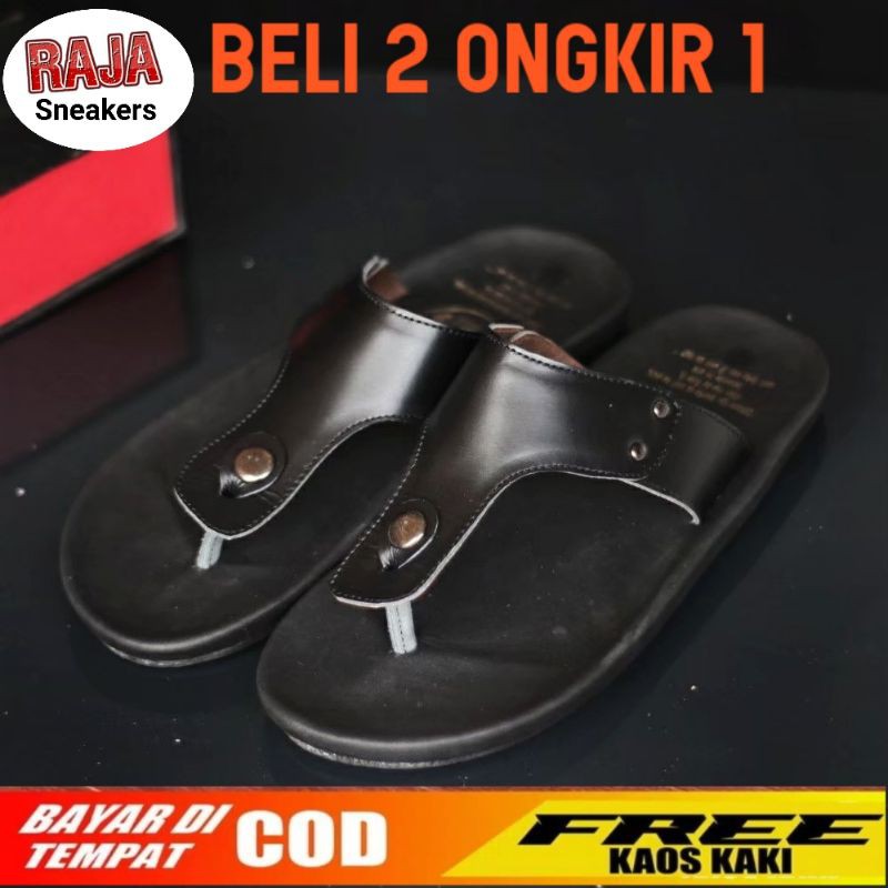 RAJA X CLOVER SANDAL KULIT PRIA BLACK BROWN TAN KULIT SAPI ASLI ORIGINAL