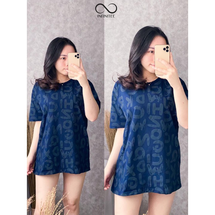 Kaos Oversize Wanita Atasan Wanita Jumbo T Shirt Cewek kekinian Motif Full Print