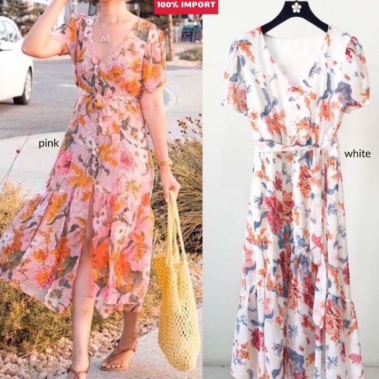 dress import korean / dress bunga flower floral garden / maxi dres korea bangkok maxy vintage impor