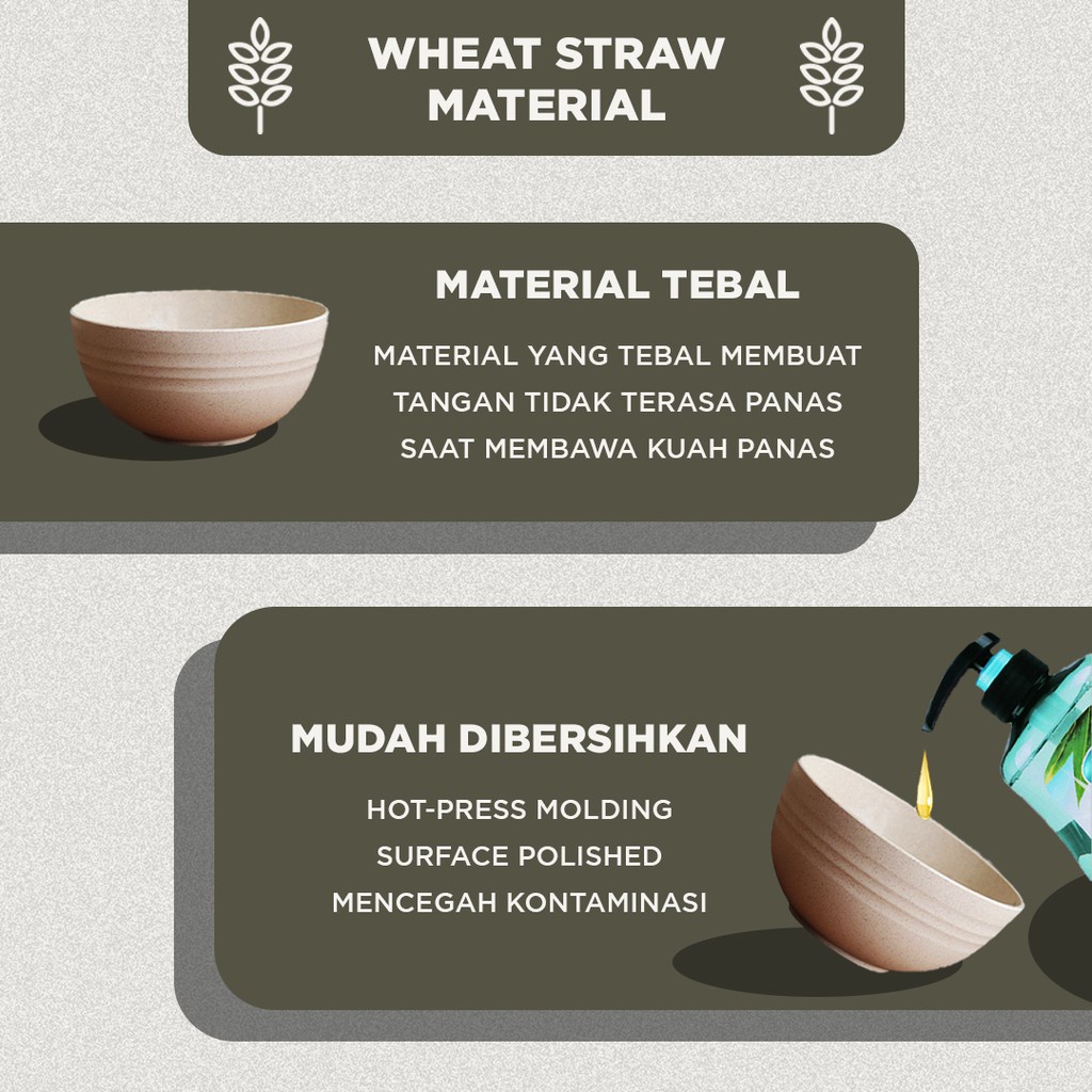 Mangkok Wheat Straw Bowl | Mangkuk Plastik Microwave Warna Warni | Gandum kokoh | BPA Free