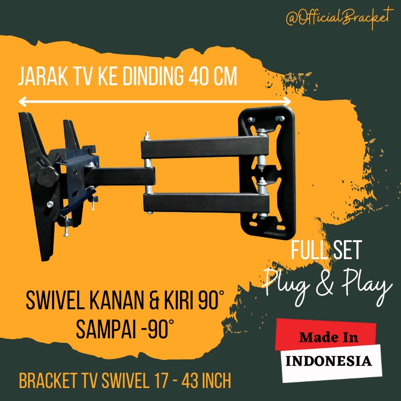 Bracket TV Swivel Braket Swivel Swing 14 - 43 inch Tebal