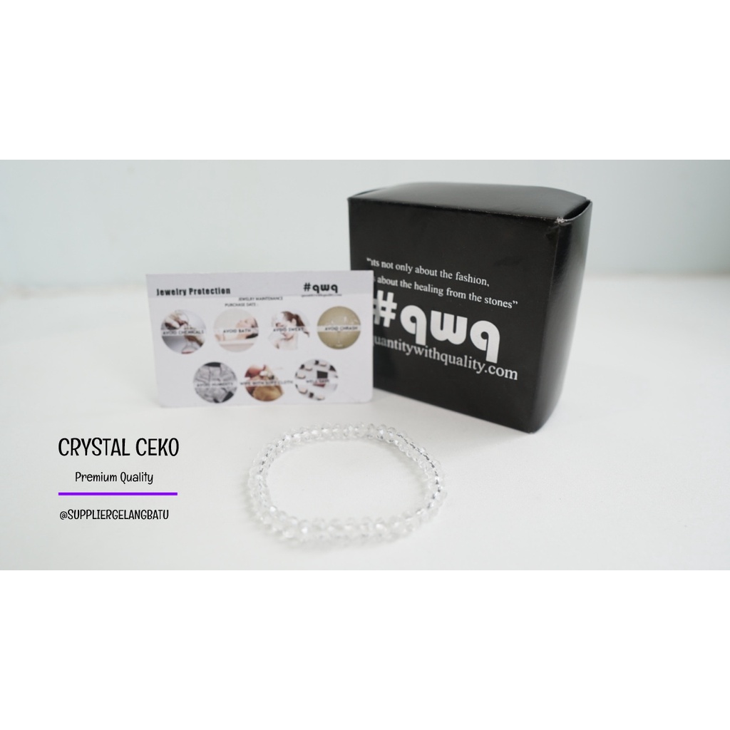 gelang kristal ceko WHITE QUARTZ premium aksesori tangan kuarsa bening