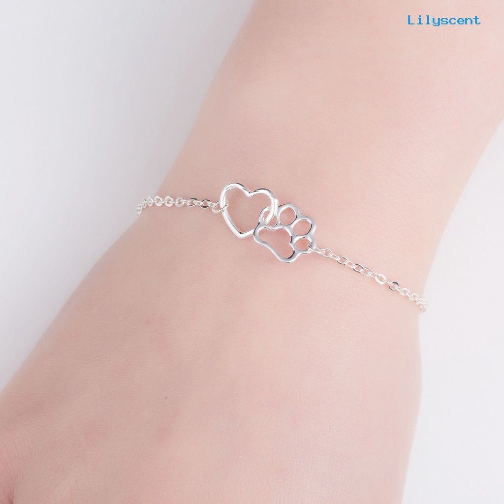 Lilyscent Unique Simple Women Dog Paw Print Heart Chain Bracelet Jewelry Accessory for Valentine Day