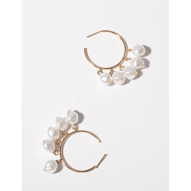 LRC Anting Tusuk Fashion Gold Geometric Semicircular C-shaped Shaped Pearl Earrings F77789
