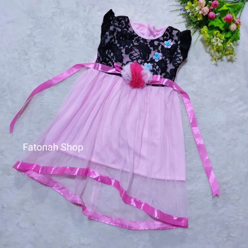 Dress anak cewek 1 2 tahun baju anak perempuan tutu ( dress brukat hitam tali )