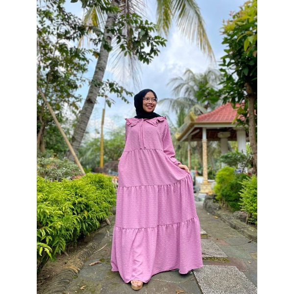 Gamis Jumbo long Dress Gamis Lebaran Idul fitri Gamis rubiah Crincle kerah korea Gamis rubiah Umpak-Lavender