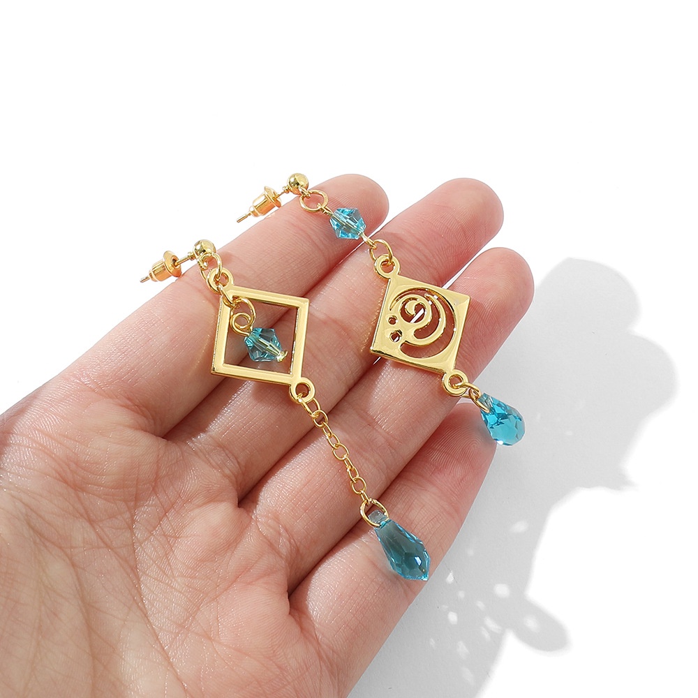 Anting Liontin 7 Element Barbatos Venti Asimetris Bahan Logam Untuk Wanita