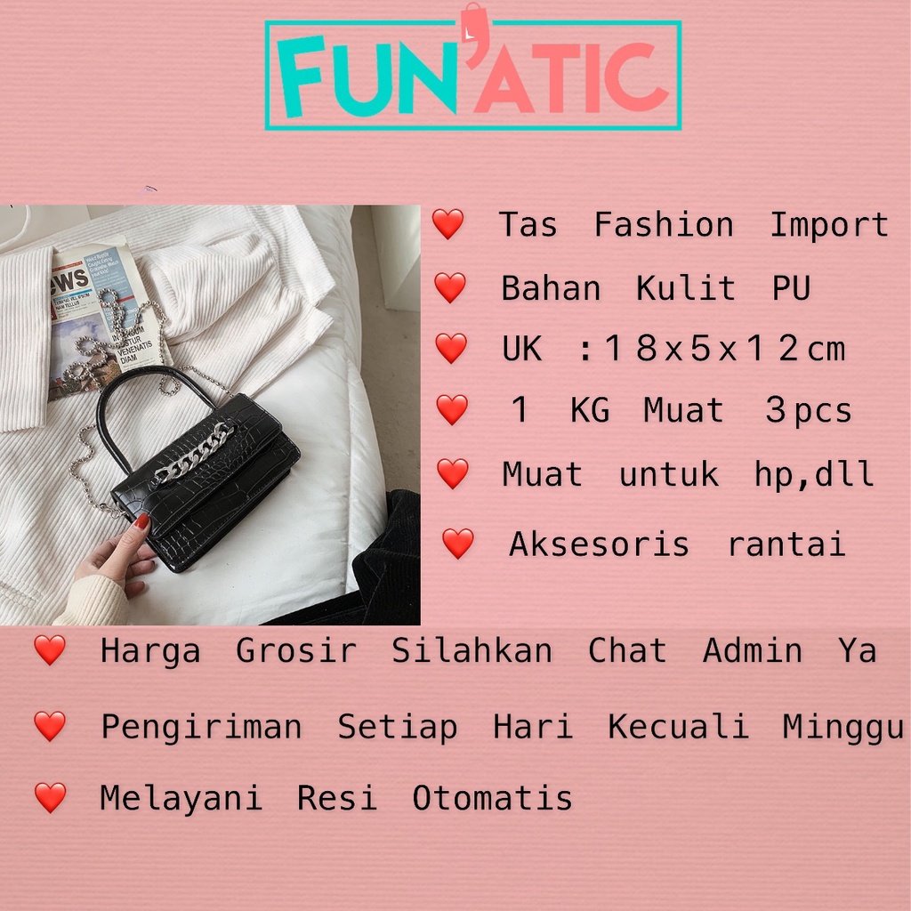 Funatic Tas Selempang Rantai Mini Wanita Import Fashion Korea Motif Croco Uk 18x5x12 FA979