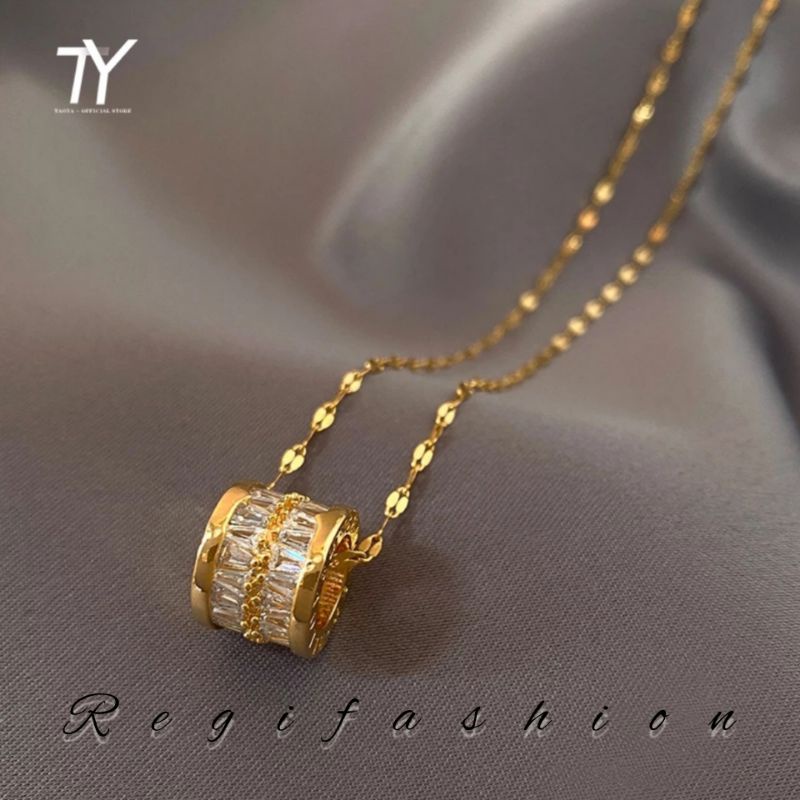 Kalung Titanium Original Liontin Bulat Bolong Garansi Anti Karat&amp;Tidak Luntur