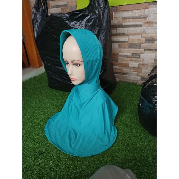 jilbab tosca muda (pkk) model garis banyak