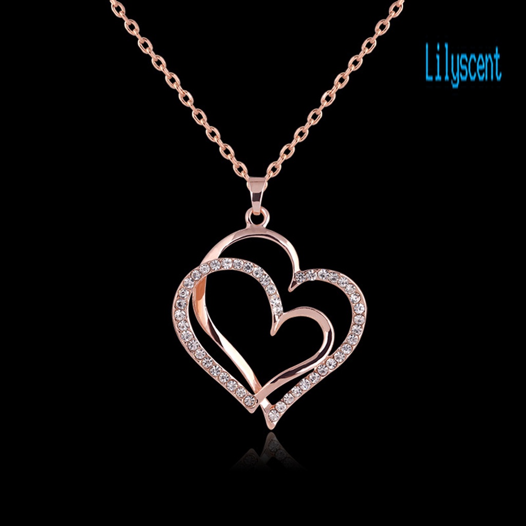 Kalung Dengan Liontin Bentuk Hati Aksen Berlian Imitasi Untuk Wanita