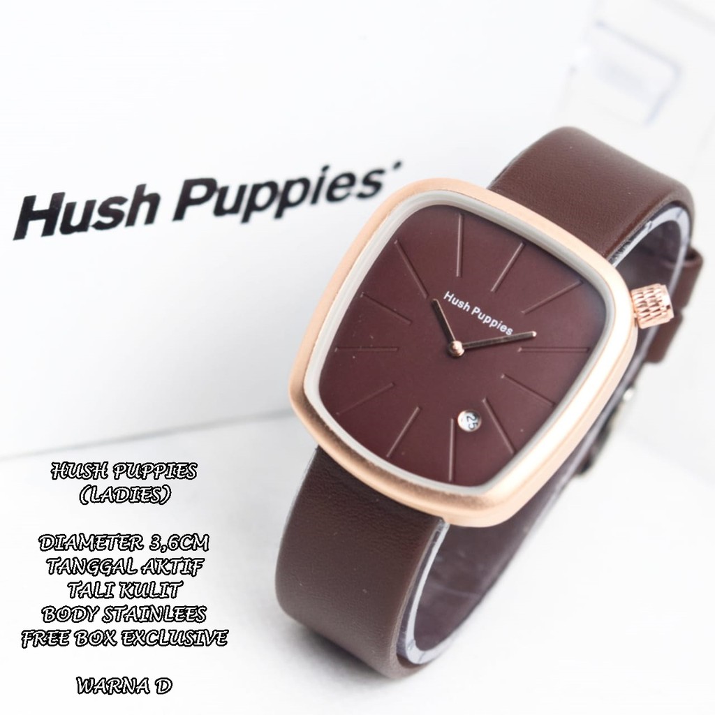 JAM TANGAN WANITA HUSH PUPPIES TALI KULIT BODY OVAL TANGGAL AKTIF