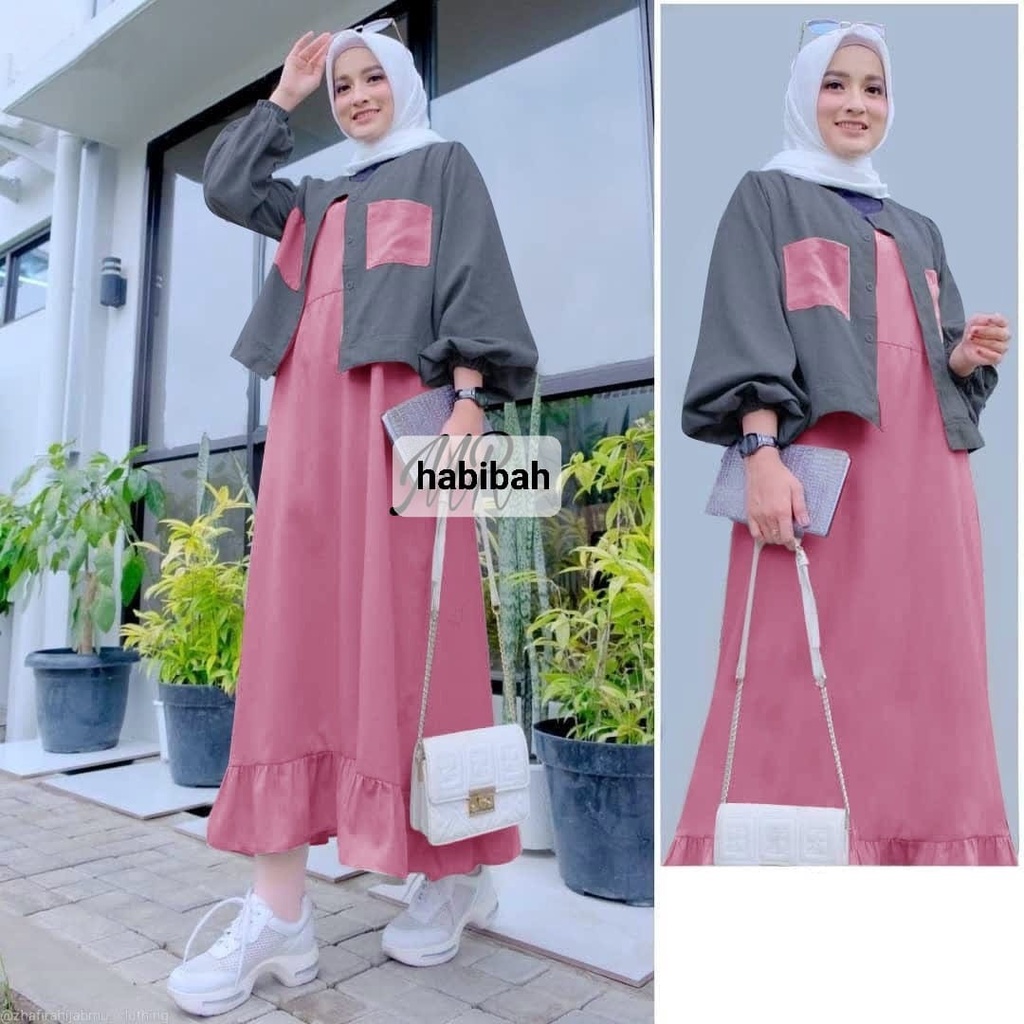 O2 Fashion / Set cardi habibah / bisa cod / stelan cardigan gamis cardigan model terbaru